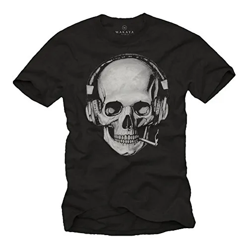 Totenkopf T-Shirt mit Kopfhörer - Skull Rock Band Musik Shirt für Herren - Tops & Shirts für Musikfans, hochwertiger und weicher Stoff für optimalen Tragekomfort, ideal für Rockliebhaber.