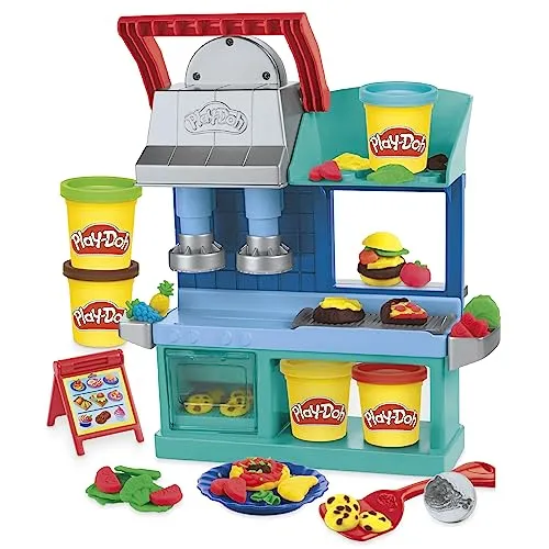 Play-Doh Kitchen Creations Buntes Restaurant - 2-seitiges Küchenspielset für kreative Kinder, mit 5 Farben und gleichzeitiger Zubereitung von 2 Gerichten!
