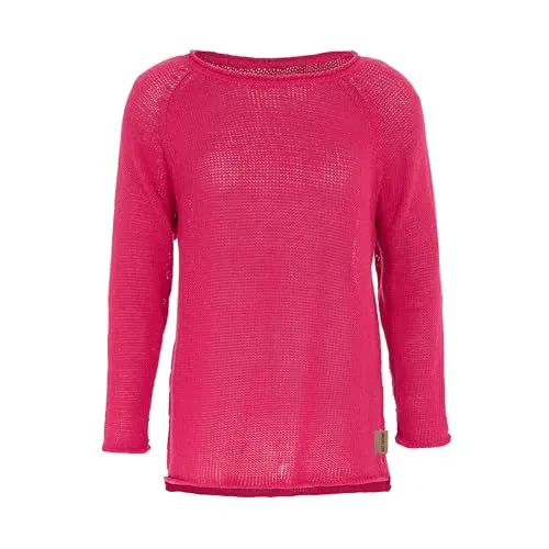 KNIT FACTORY - Jasmin Damen Strickpullover - Herbst und Winter Pulli - Pullover mit Rundhalsausschnit und Lange Ärmeln - Oberteile aus 80% Recycelte Baumwolle - Fuchsia - 36/38