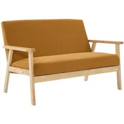 sweeek 2-Sitzer-Banksofa mit Cord-Bezug in Senfgelb - Skandinavisches 2-Sitzer-Banksofa mit bequemer Wellenfeder-Sitzfläche und stabilen Holzfüßen. Perfekt für gemütliche Stunden in jedem Raum!