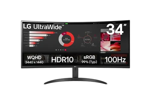 LG UltraWide 34WR50QK-B - 34 Zoll Curved QHD Monitor, viel Bildschirmfläche für effizientes Multitasking und augenschonende Nutzung mit HDR10 und Blaulichtfilter