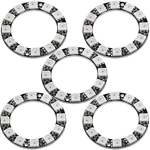 AZDelivery 5 x 5V RGB LED Ring Kompitabel mit WS2812B 12-Bit 38mm kompatibel mit Arduino inklusive E-Book!