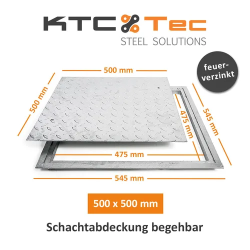SA-50 Stahl Schachtabdeckung verzinkt, 500 x 500 mm - Baudrainagen - Robuste, begehbare Stahlplatte mit feuerverzinkter Oberfläche, ideal für langlebige Anwendungen. Sonderanfertigungen auf Anfrage möglich!