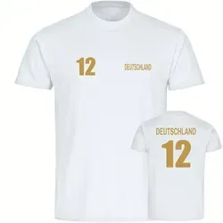 multifanshop T-Shirt Kinder Deutschland - Trikot 12 Gold - Boy Girl weiß 140