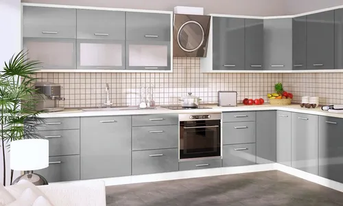 L-Form Küchenzeile BRERRA 380x170cm in Weiß und Hochglanz - Moderne Einbauküche mit 9 Schubladen und Soft-Close-Funktion, ideal für stilvolle Küchen. Ohne Arbeitsplatte und Elektrogeräte, perfekt zum individuellen Gestalten!