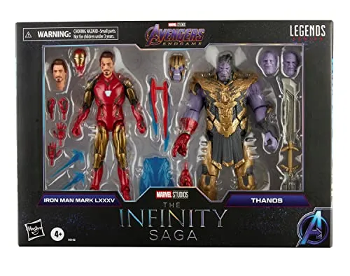 Hasbro Marvel Legends Iron Man Mark 85 gegen Thanos 2er-Pack - Actionfiguren für Kinder, 15 cm große Premium-Figuren mit Bewegungspunkten und 8 Accessoires, ideal für Sammler und Marvel-Fans.