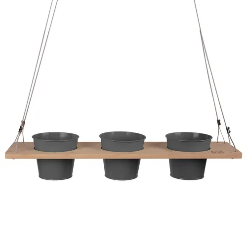 UNUS Kräuterbar Grau Bambus 60 x 16 cm Kräuterregal zum Aufhängen mit Drahtseil, Kräuterhalter für Küche, Balkon, Terrasse, Nachhaltiges Hängeregal für Pflanzen und Kräuter