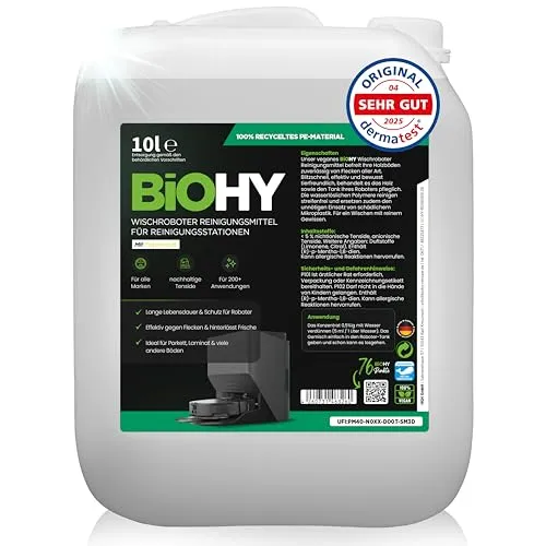 BiOHY Hartbodenreiniger Wischroboter 10L - Effektives Reinigungsmittel für Wischroboter, sorgt für streifenfreien Glanz und langanhaltende Sauberkeit auf allen Böden. Umweltfreundlich, mikroplastikfrei und einfach in der Anwendung.