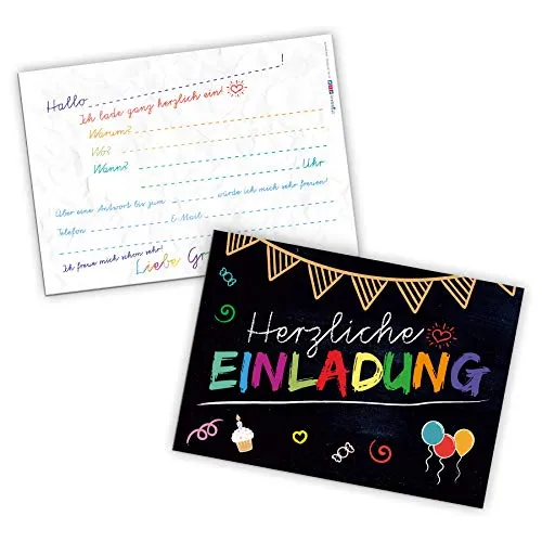 itenga 12 x Postkarte Einladung Tafel Geburtstag Schulanfang Kindergarten Kinder Party DIN A6 quer