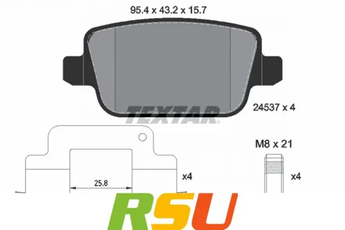TEXTAR Bremsbelagsatz 2453701, Hinten - Bremsbeläge für TRW Bremssysteme, speziell für die Hinterachse, garantieren hohe Sicherheit und optimale Bremsleistung.