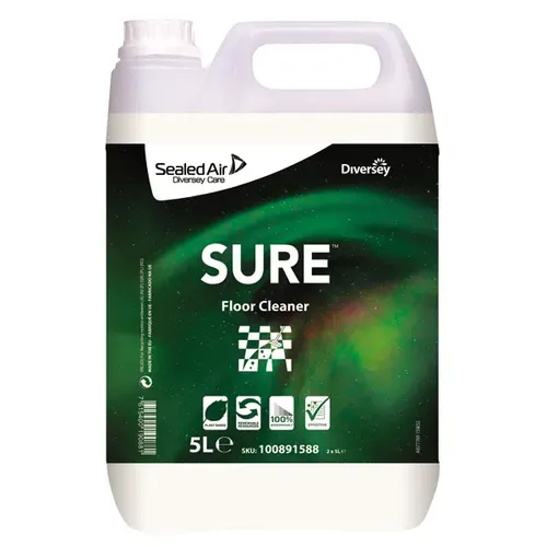 Diversey SURE Floor Cleaner 5 L - Fußbodenreiniger - Reinigungsmittel für wasserfeste Böden, schaumarm und ideal für Scheuersaugmaschinen. 100% biologisch abbaubar und perfekt für die tägliche Anwendung.
