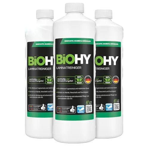 BiOHY Laminatreiniger (3 x 1 Liter) | 2 in 1 Laminatpflege & Reinigungsmittel | reinigt gründlich, schonend & reduziert Wiederverschmutzung | für eine streifenfreie Reinigung | tierfreundlich