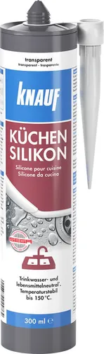 Knauf Küchen-Silikon transparent 300 ml - Hochleistungs-Dichtstoff für Küchen, wasser- und schimmelresistent, ideal für dauerhafte Abdichtungen in Feuchträumen.