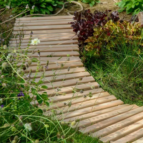 Mobiler Garten-Holzweg aus Douglasie mit Tragegriffen - Praktischer Rollweg für den Garten, einfach zu transportieren und vielseitig einsetzbar, ideal für kreative Gartengestaltung.