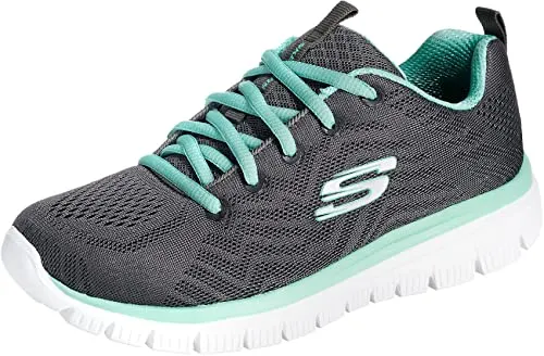 Skechers Graceful - Get Connected - Charcoal / Grün - Sneaker für Damen mit atmungsaktivem Obermaterial aus Mesh und gepolsterter Memory Foam Sohle für optimalen Tragekomfort im Fitnessstudio und Alltag.