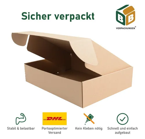 BB-Verpackungen Versandkarton DHL Kleinpaket 350 x 250 x 80 mm (Klappschachtel), 1-wellig, 350 x 250 x 80 cm, 200 Stück