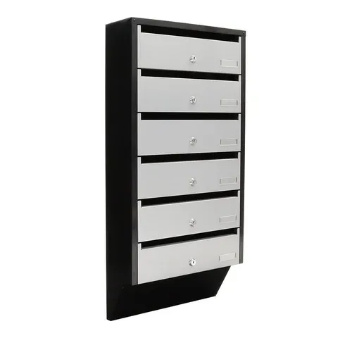Profirst Briefkastenanlage Quarten 6 - Silber/Schwarz für 6 Haushalte - Robuste Briefkastenanlage aus Stahl, ideal für Mehrfamilienhäuser. Wandmontage inklusive Montagematerial und 2 Schlüsseln pro Abteil.