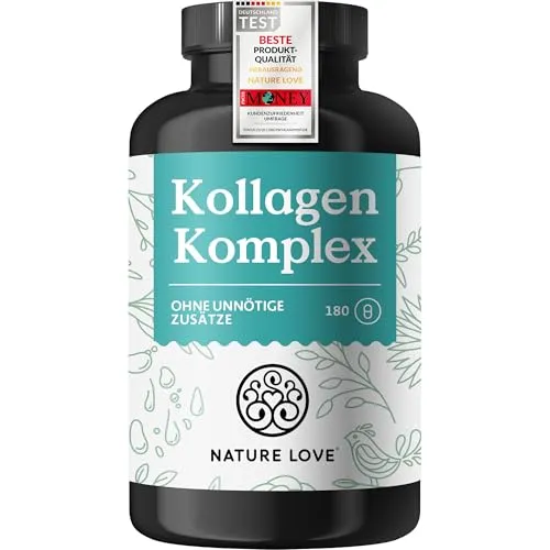 NATURE LOVE® Kollagen Komplex – 180 Kapseln - Kollagen-Präparate mit hochdosiertem Kollagen, Hyaluron, Biotin und Vitamin C für strahlende Haut, Haare und Nägel – laborgeprüft und in Deutschland produziert.