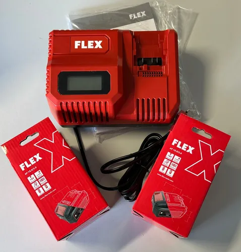 Flex P-Set 55 R Schnellladegerät 2x Akku 18V 5Ah X Lithium Power - Elektrowerkzeug-Akkus, inkl. 2 leistungsstarker 5Ah Lithium-Ionen Akkus für schnelles Laden und lange Einsatzzeiten.
