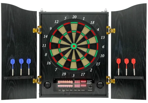 Elektronische Dartscheibe E Dartboard mit Holzoptik und LED Anzeige - Moderne elektronische Dartscheibe mit ansprechender Holzoptik. Ideal für Softdarts, sorgt für stundenlangen Spielspaß. Inklusive Dartpfeilen und einfacher Montage.