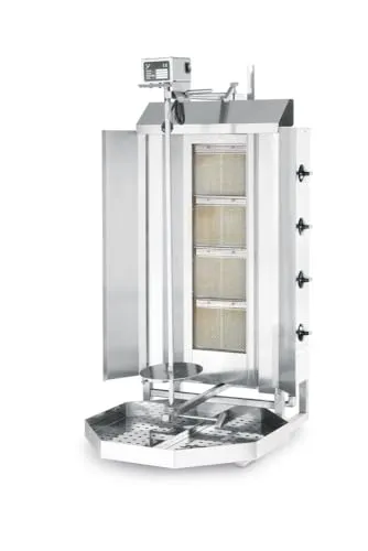 HENDI Dönergrill 4 Brenner - Gastrobräter & Grills, leistungsstarker Vertikalgrill für Spieße bis zu 80 kg, inklusive Umbausatz für Propangas, ideal für Gastronomiebetriebe.