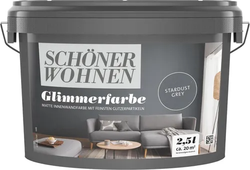 Schöner Wohnen Glimmerfarbe Stardust Grey 2,5 l - Effektfarbe für kreative Wandgestaltungen, lösemittel- und weichmacherfrei, mit funkelnden Pigmenten für einen besonderen Glanz.