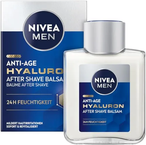 NIVEA MEN Anti-Age Hyaluron After Shave Balsam - Balms für Nachbehandlungen, beruhigt und revitalisiert die Haut nach der Rasur mit feuchtigkeitsspendendem Hyaluron für 24h intensive Pflege.