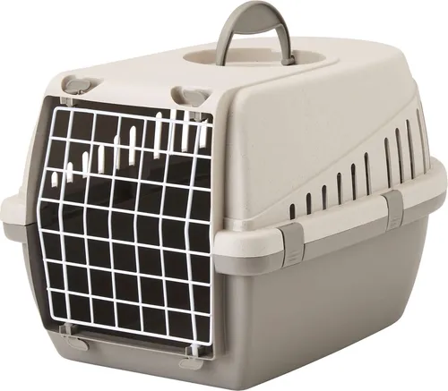 Nobby Transportbox Happy Planet "TROTTER 1" grau, 49 x 33 x 30 cm - Transportbox für Hunde und Katzen, aus recyceltem Kunststoff, IATA-konform und mit abnehmbarem Deckel für stressfreies Reisen.