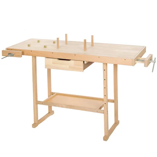 Werkbank Holz mit Schraubstock – Tectake Arbeitstisch - Robuste Holzwerkbank mit praktischer Schublade und Schraubstock, ideal für Handwerksprojekte. Maße: 137 x 50 x 87 cm.