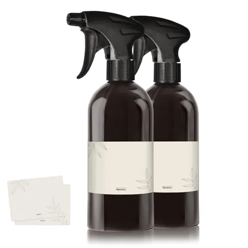 Oputec 2 x 500ml Sprühflaschen aus Kunststoff Schwarz zum Befüllen, mit ergonomischem Sprühkopf + Etiketten - Leere Wassersprühflasche für Pflanzen, Blumen, Reinigungsmittel, Haarpflege und mehr