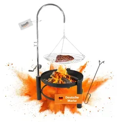 Holzkohlegrill mit stabiler Feuerschale - Schwenkgrill, höhenverstellbar für romantische Lagerfeuerabende und vielseitige Grillmöglichkeiten