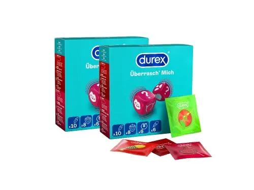 Durex Überrasch‘ Mich Kondome - Extra Vielfalt - Mixpack - Kondome für Männer, 60 Stück in 2 x 30er Großpackungen, ideal für besondere Anlässe wie JGA und für abwechslungsreiche Erlebnisse.