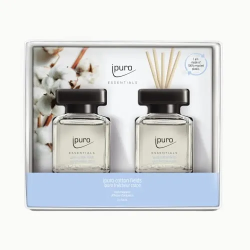 ipuro Essentials Raumduft cotton fields 2x50ml – hochwertiger Lufterfrischer - Raumduft-Set für ein angenehmes Raumklima – umweltfreundliches Design