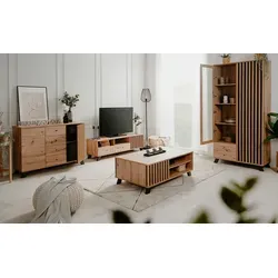 Lowboard Harmony - Moderner Skandilook - TV-Halterungen: Lowboard Harmony mit akzentstarker 3D-Lamellen-Optik und zwei Medienfächern, perfekt für stilvolle Wohnräume.