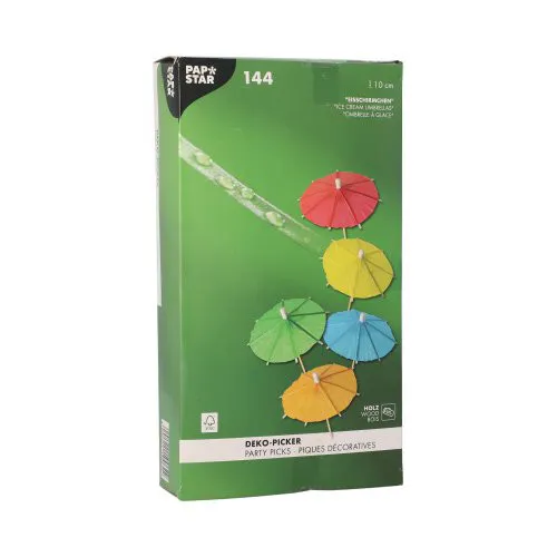 Deko-Picker 10 cm farbig sortiert " Eisschirmchen uni " Eisdeko Cocktaildeko 144