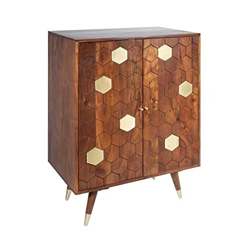 invicta INTERIOR Massiver Barschrank Mystic Living 75cm - Eleganter Barschränke aus Akazienholz mit Retro-Design, bietet viel Stauraum für Flaschen und Gläser, jedes Stück ist ein Unikat durch natürliche Merkmale.