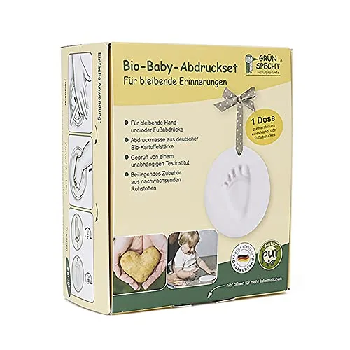 GRÜNSPECHT Bio-Baby-Abdruckset, 1 Dose Abdruckmasse & Zubehör, Baby Handabdruck & Fußabdruck, aus zertifizierter Bio-Kartoffelstärke, Geschenk Geburt (678-00)