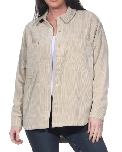 ONLY Damen Cord Shacket leichte Hemdjacke ONLJanine-Rai Oversize Cordhemd 15321957 Oxford Tan XS