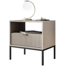 Lookway Nachttisch CORTADO S54, Breite 54 cm - Moderne Nachtkonsole mit eleganten, geriffelten Fronten und goldenen Akzenten. Bietet viel Stauraum und vereint Funktionalität mit zeitlosem Design für ein stilvolles Schlafzimmer.
