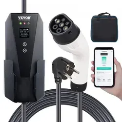 VEVOR Tragbares EV-Ladegerät - 3,68 kW für Elektrofahrzeuge, LCD-Display, 8,6m Kabellänge, IP66 wasserdicht und universelle Kompatibilität