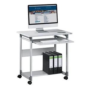Durable Computertisch 3796-10, SYSTEM, mobil mit Rollen - Computertisch mit lichtgrauer Melaminharzbeschichtung, ausgestattet mit Rollen und Tastaturauszug für maximale Flexibilität im Home Office oder Büro.
