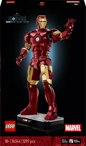 LEGO Super Heroes 76344 Iron Man Mark 3 Sammleredition Bausatz, Rot/Gold