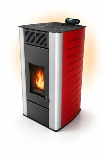 NEMAXX Pelletofen PW18-RD wasserführend rot - Öfen: Wasserführender Pelletofen mit 18 kW Leistung und 90,8% Wirkungsgrad, ideal für die Integration in bestehende Heizsysteme. Genießen Sie effiziente Wärme und ein modernes Design!