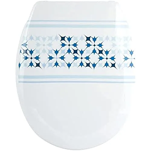 MSV Design WC Sitz abnehmbar, Absenkautomatik, Fast Fix/Schnellbefestigung, Befestigung mit Knopfdruck, Toilettensitz WC Deckel Klobrille Malta Blau, Weiß
