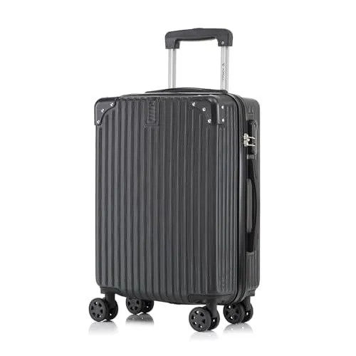 yonsly Trolley Reisekoffer M, Schwarz - Hartschalen-Kabinenkoffer mit 4 leisen 360°-Rollen und Zahlenschloss für sicheres Reisen. Leicht und stoßfest, ideal für Langstreckenreisen und den täglichen Gebrauch.
