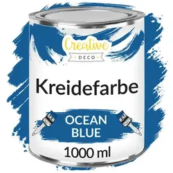 Creative Deco Kreidefarbe Kreidefarbe für Möbel Möbelfarbe Landhaus Vintage Matt Abwaschbar, auf Wasserbasis, Wisch-Effekt Gradient-Effekt möglich blau