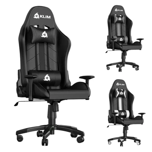 KLIM Gaming Chair - Ergonomischer Schreibtischstuhl mit verstellbaren Armlehnen - Bürostuhl mit Rücken- und Kopfstütze, ideal für stundenlanges Sitzen dank dichten Schaums und hochwertiger Materialien für besten Komfort und Langlebigkeit.