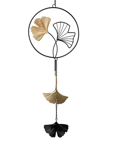 formano Deko Fensterhänger Girlande Ginko 60 cm Metall Mobile Fenster Dekoration Schwarzgold Ginkgo Blatt Motiv | Geschenkidee Hängedeko Wohnaccessoire