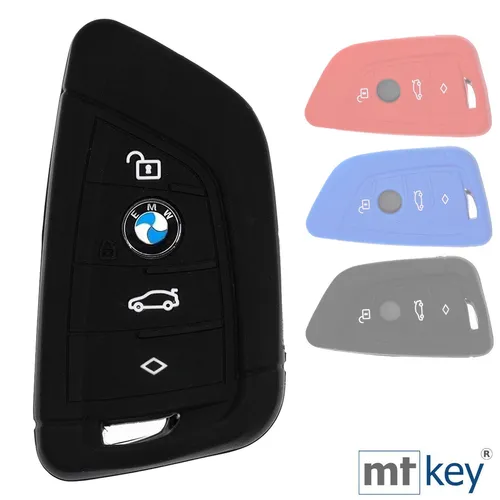 mt-key Schlüsseltasche Autoschlüssel Softcase Silikon Schutzhülle Schwarz, für BMW X5 F15 X6 F16 2er F45 F46 X1 F48 3 Tasten KEYLESS SMARTKEY, Schwarz