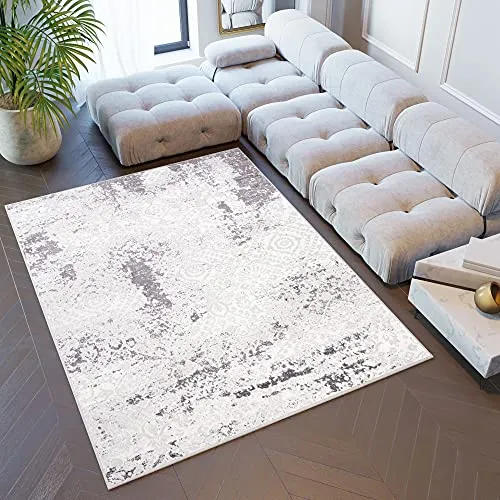 TAPISO Sky Teppich Kurzflor Modern Grau Beige Meliert Verwischt Design Wohnzimmer Schlafzimmer Used Effekt Muster Vintage ÖKOTEX 300 x 400 cm